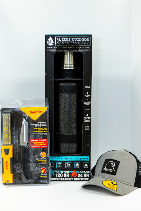 Lot 9 - Thermos, Ball Cap, Sharpener/Knife Combo